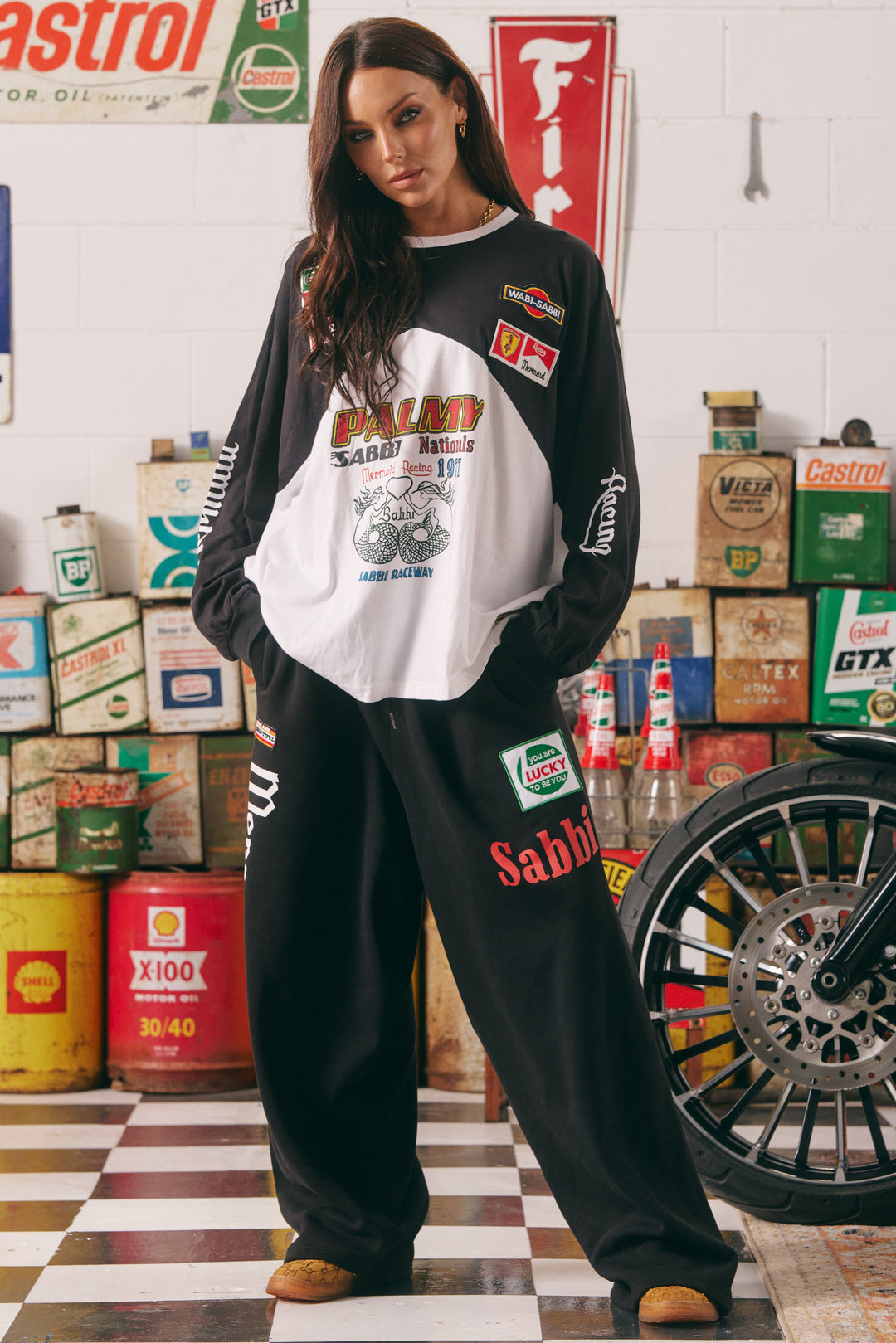 THE LONG SLEEVE MERMAID RACING TEE - BLACK & WHITE