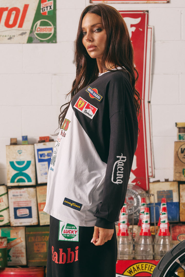 THE LONG SLEEVE MERMAID RACING TEE - BLACK & WHITE