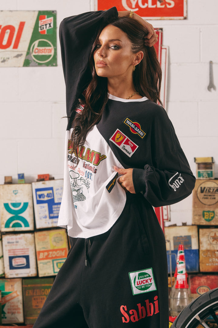 THE LONG SLEEVE MERMAID RACING TEE - BLACK & WHITE
