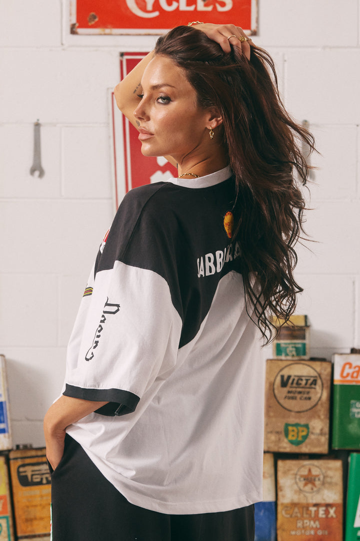 THE VERY OVERSIZED MERMAID RACING TEE - BLACK & WHITE