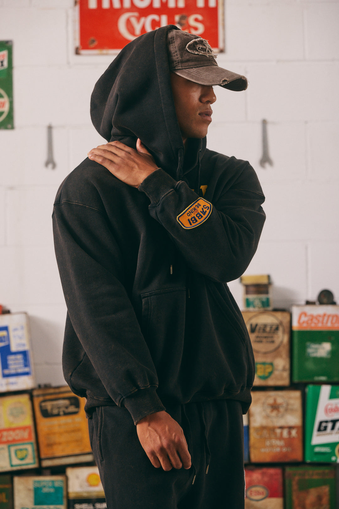 THE BE KIND HOODIE - ACID WASH BLACK