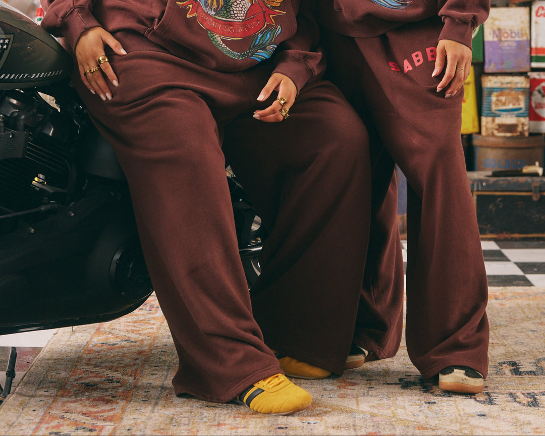 THE BRENDA ENERGY WIDE LEG SWEAT PANTS - CHOCOLATE