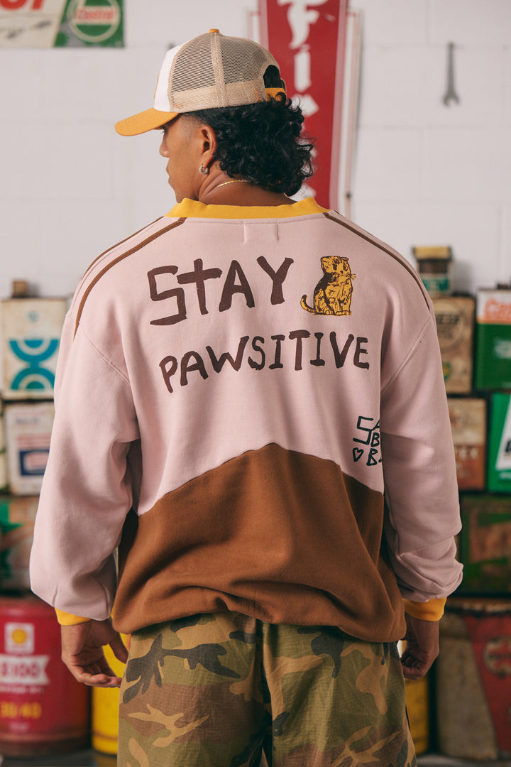 CAT V NECK CREW - PEACH & BROWN