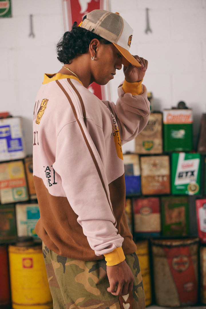 CAT V NECK CREW - PEACH & BROWN