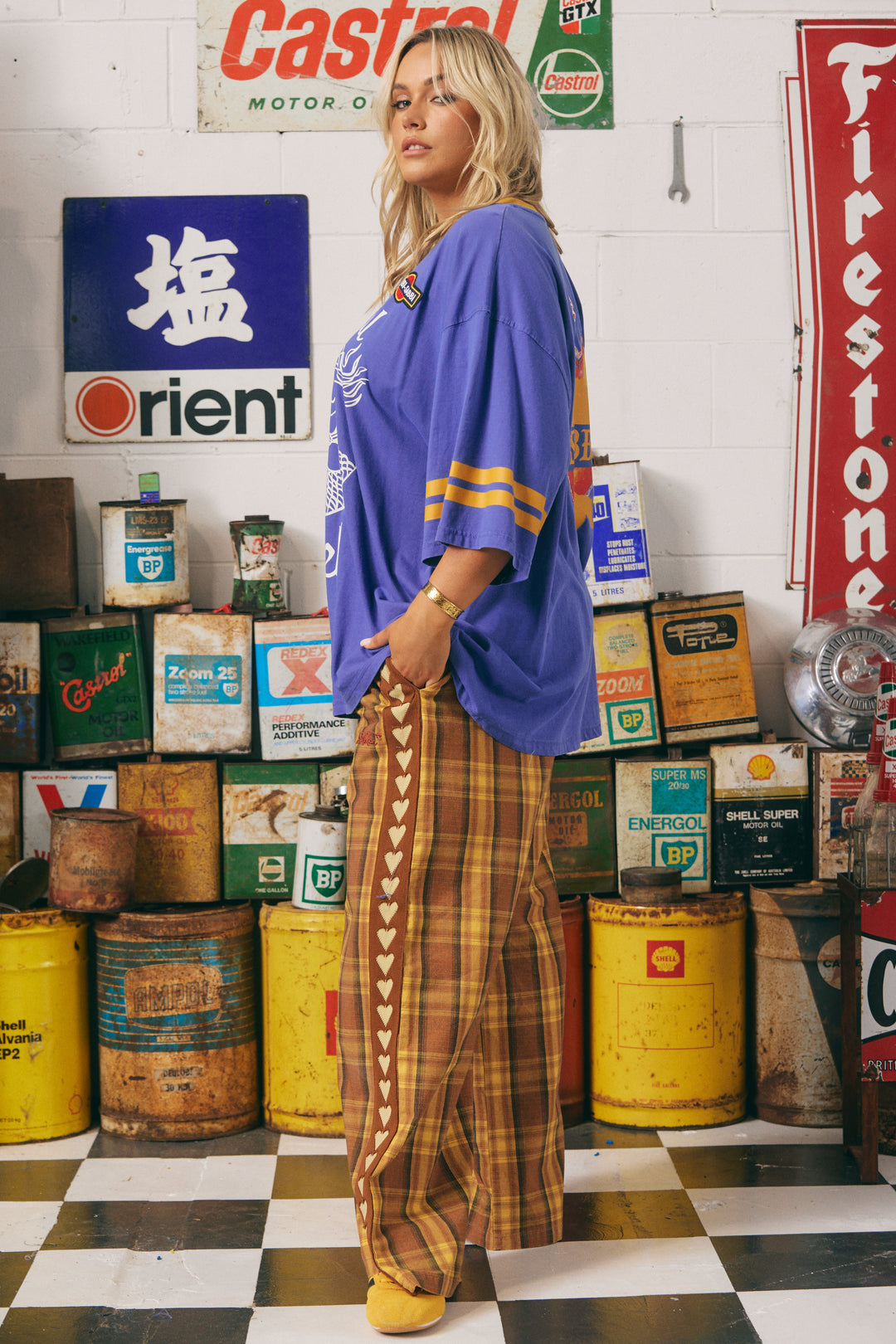 THE CANVAS RAVING HEARTS PANTS - TARTAN MUSTARD