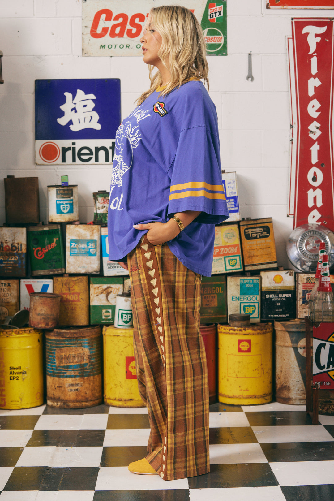 THE CANVAS RAVING HEARTS PANTS - TARTAN MUSTARD