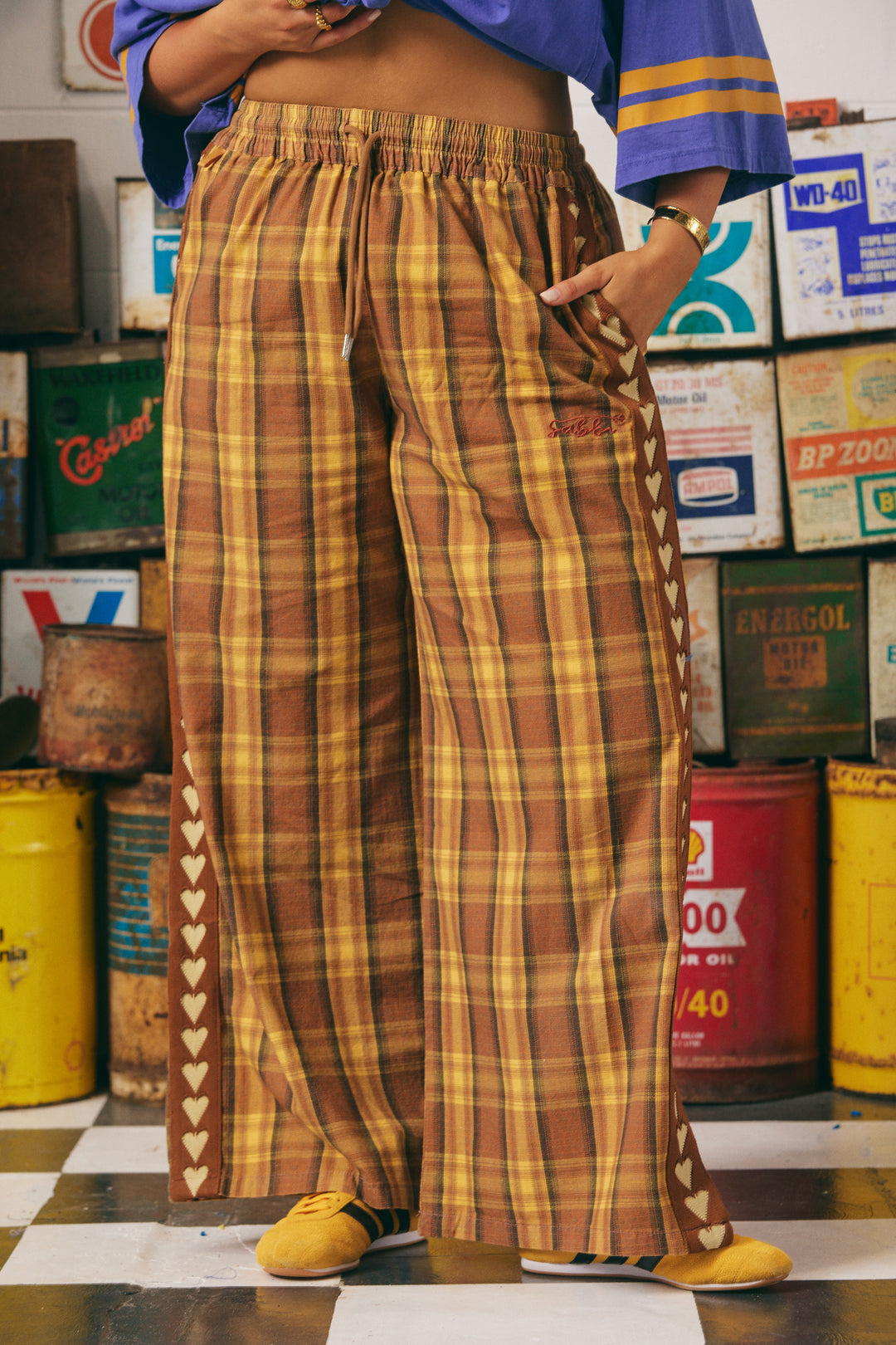 THE CANVAS RAVING HEARTS PANTS - TARTAN MUSTARD