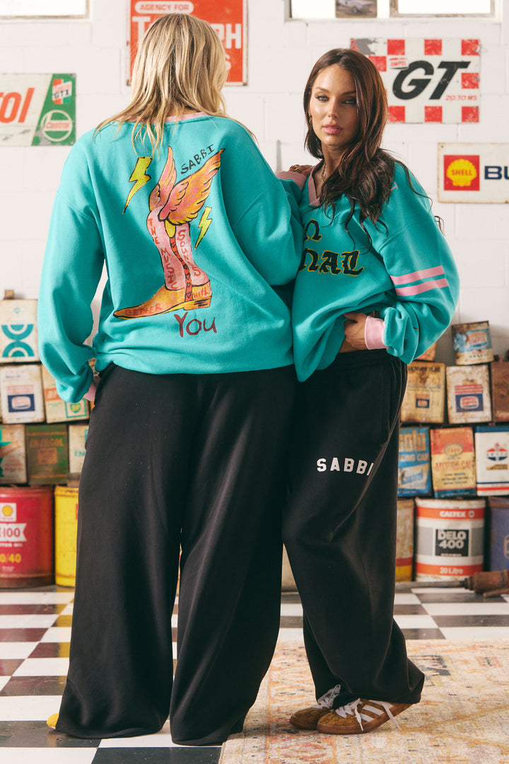 THE BORN ORIGINAL V NECK DIEGO JUMPER - TEAL & PINK