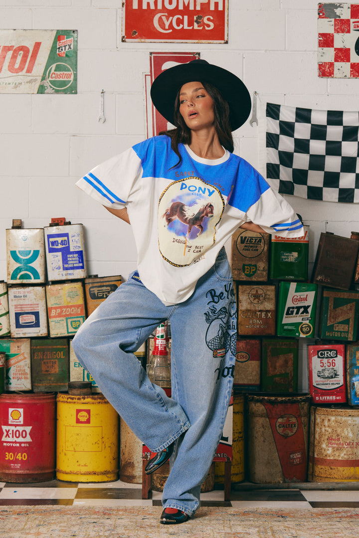 THE BOYFRIEND FIT PONY CLUB TEE - BLUE