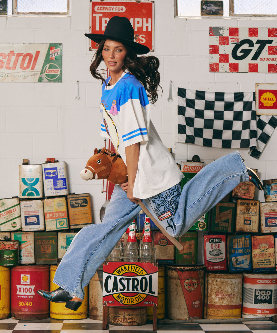 THE BOYFRIEND FIT PONY CLUB TEE - BLUE