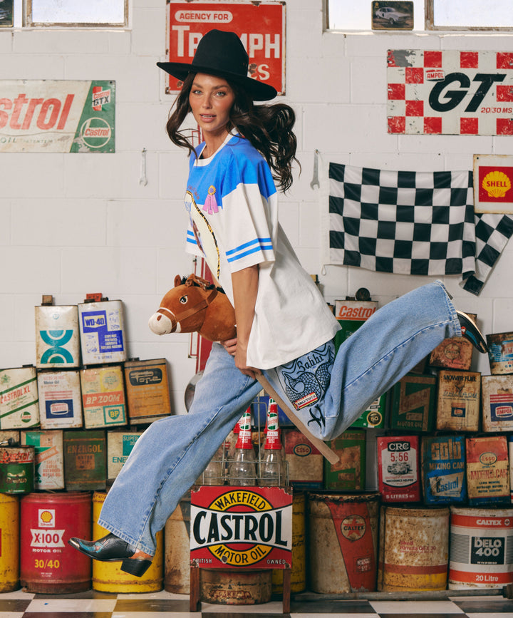 THE BOYFRIEND FIT PONY CLUB TEE - BLUE