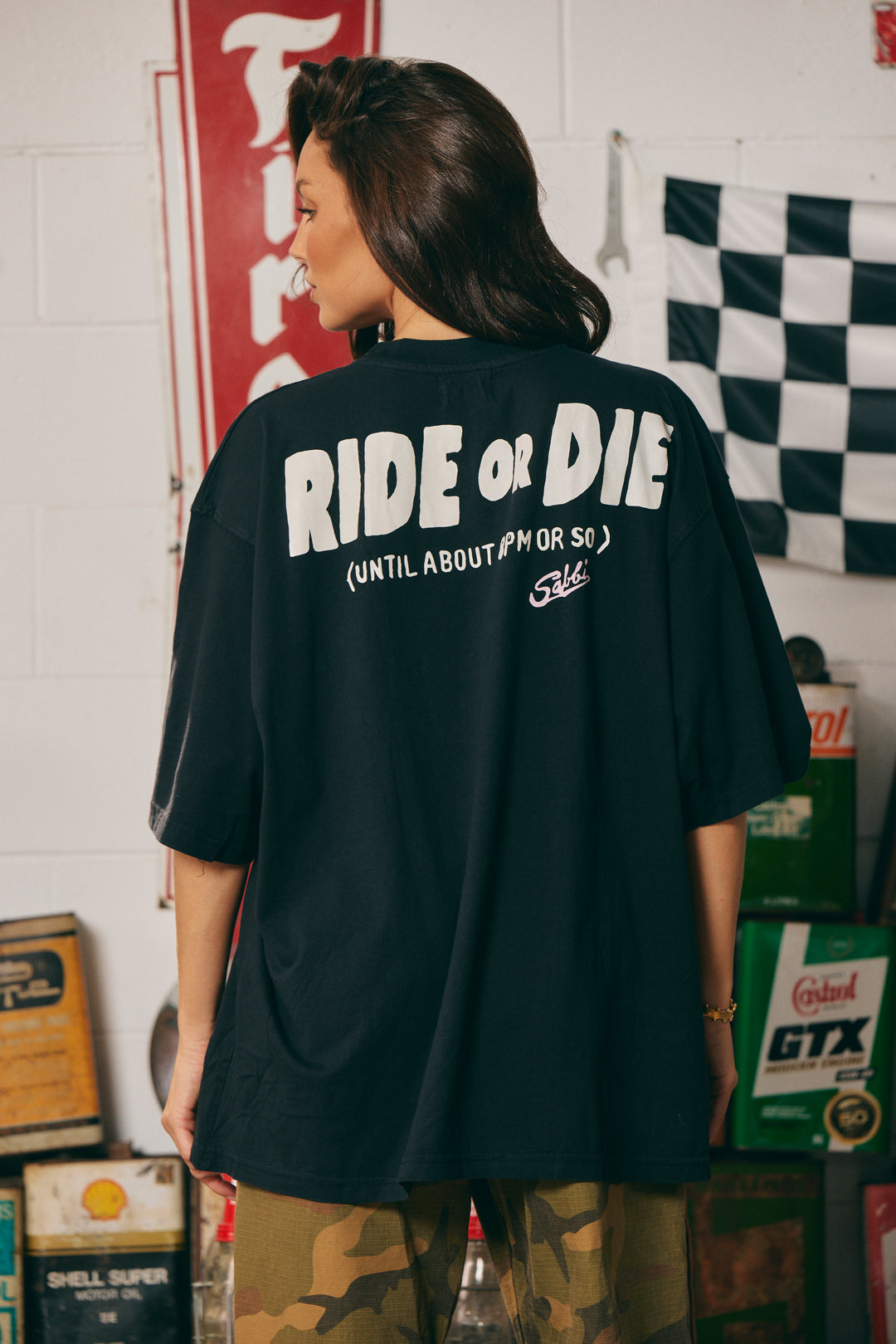 THE VERY OVERSIZED RIDE OR DIE TEE - WASHED BLACK