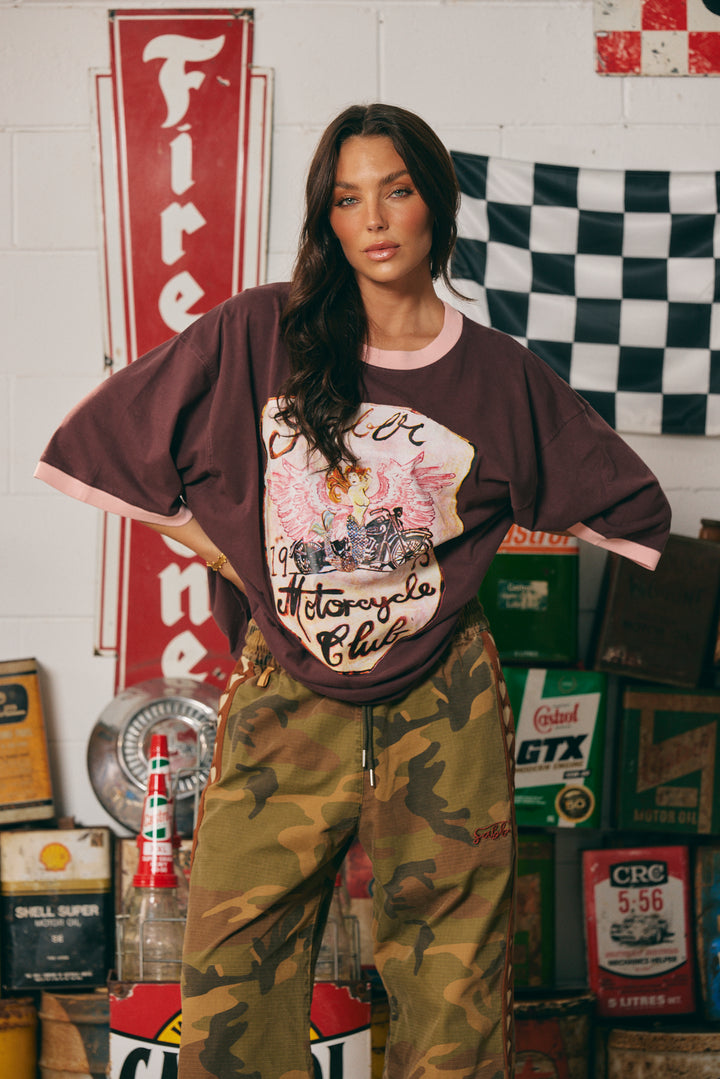 THE VERY OVERSIZED RIDE OR DIE TEE - BROWN