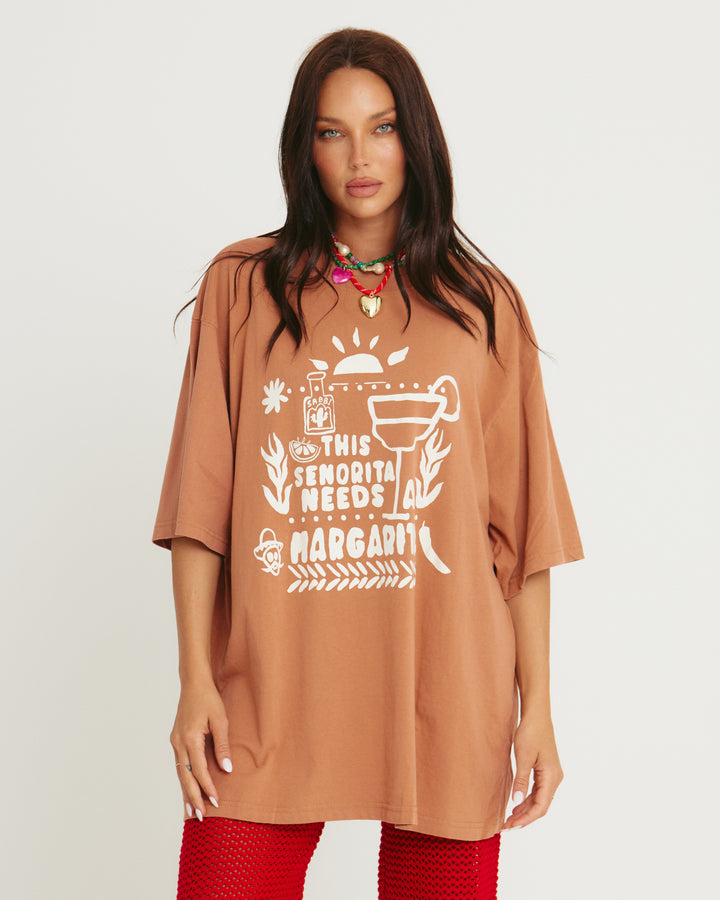 THE VERY OVERSIZED MARGIE TEE  - MOCHA