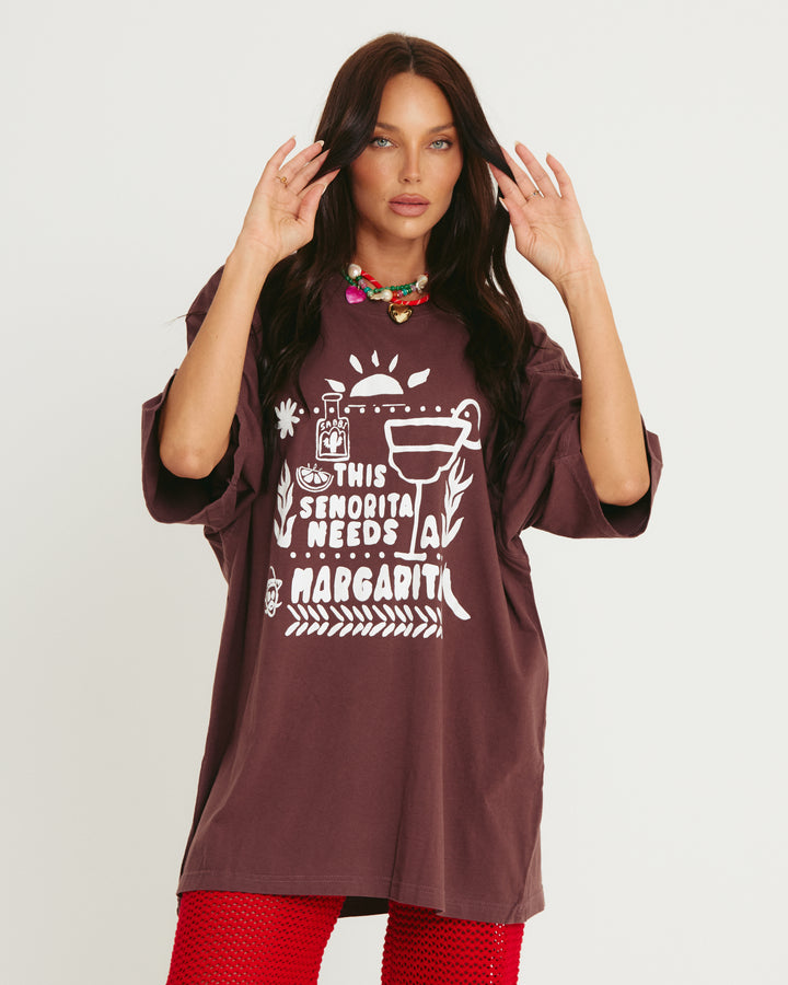 THE VERY OVERSIZED MARGIE TEE - DARK CHOCOLATE