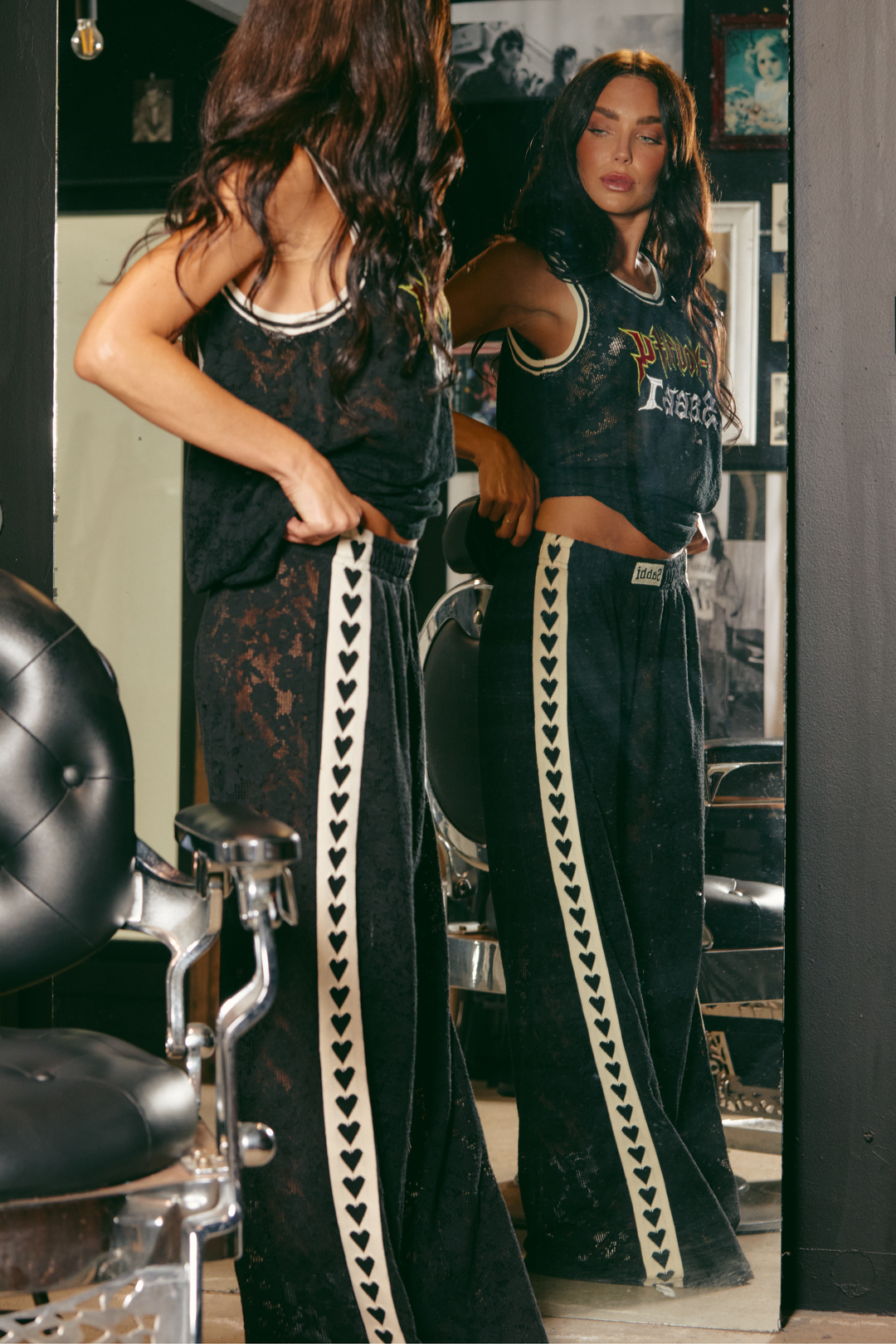 RAVING HEART LACE PANTS - BLACK