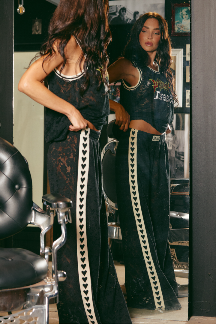 RAVING HEART LACE PANTS - BLACK