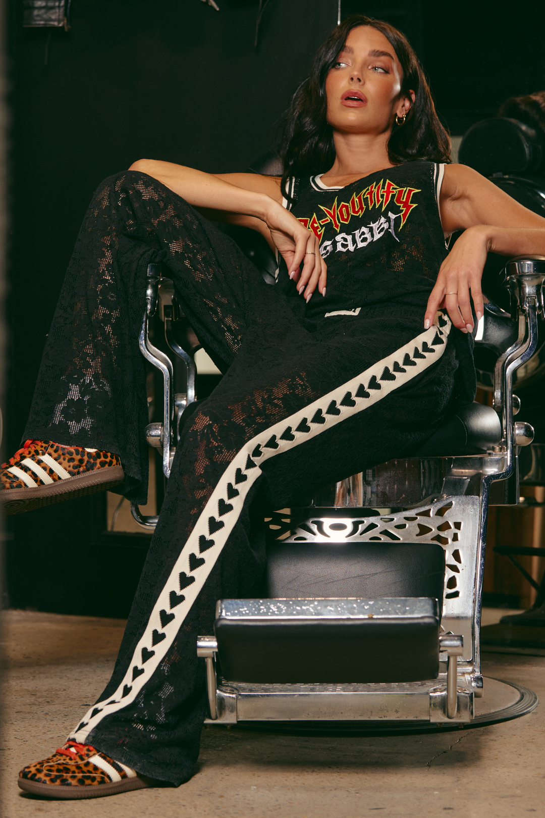 RAVING HEART LACE PANTS - BLACK