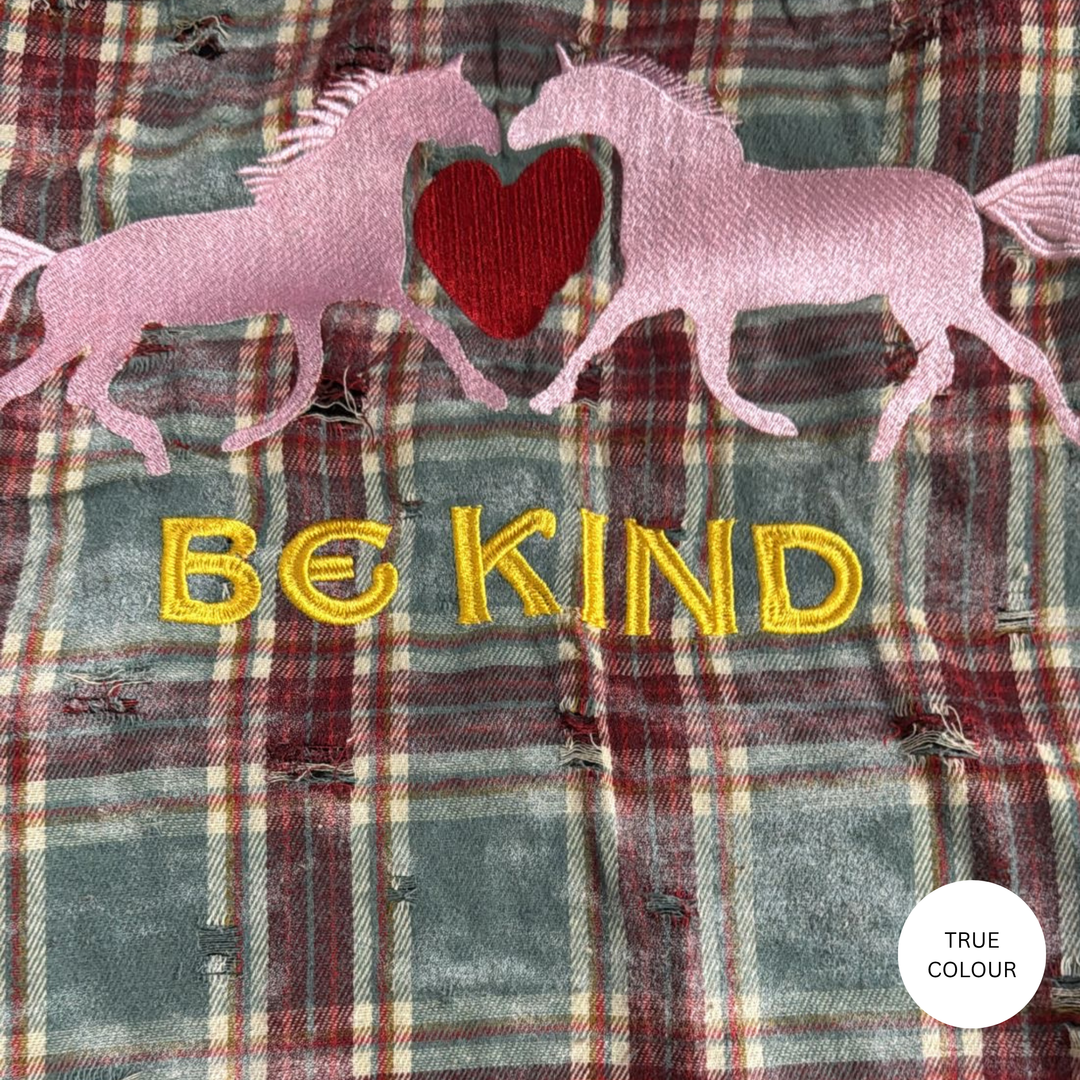 THE HORSE POWER DISTRESSED FLANNEL SHIRT - BURGUNDY