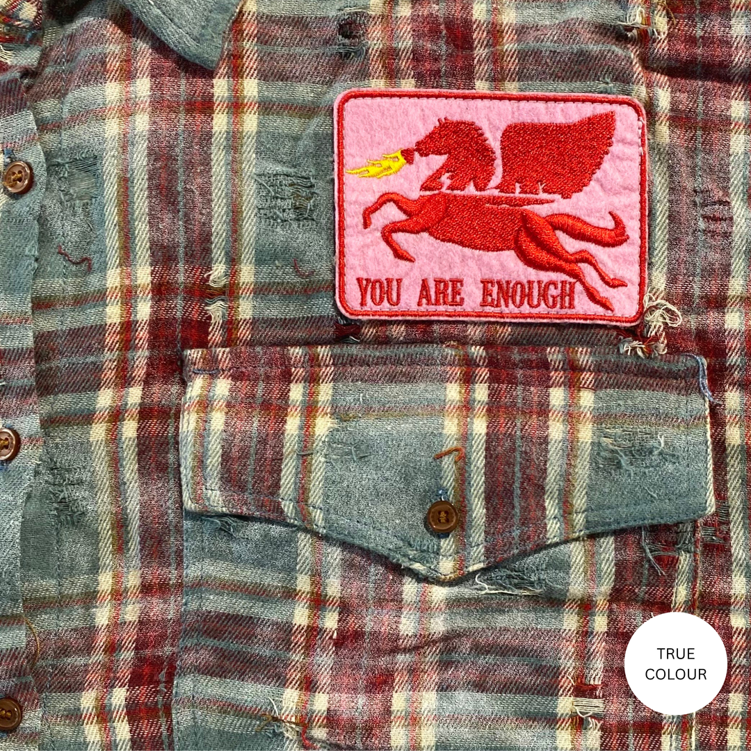 THE HORSE POWER DISTRESSED FLANNEL SHIRT - BURGUNDY