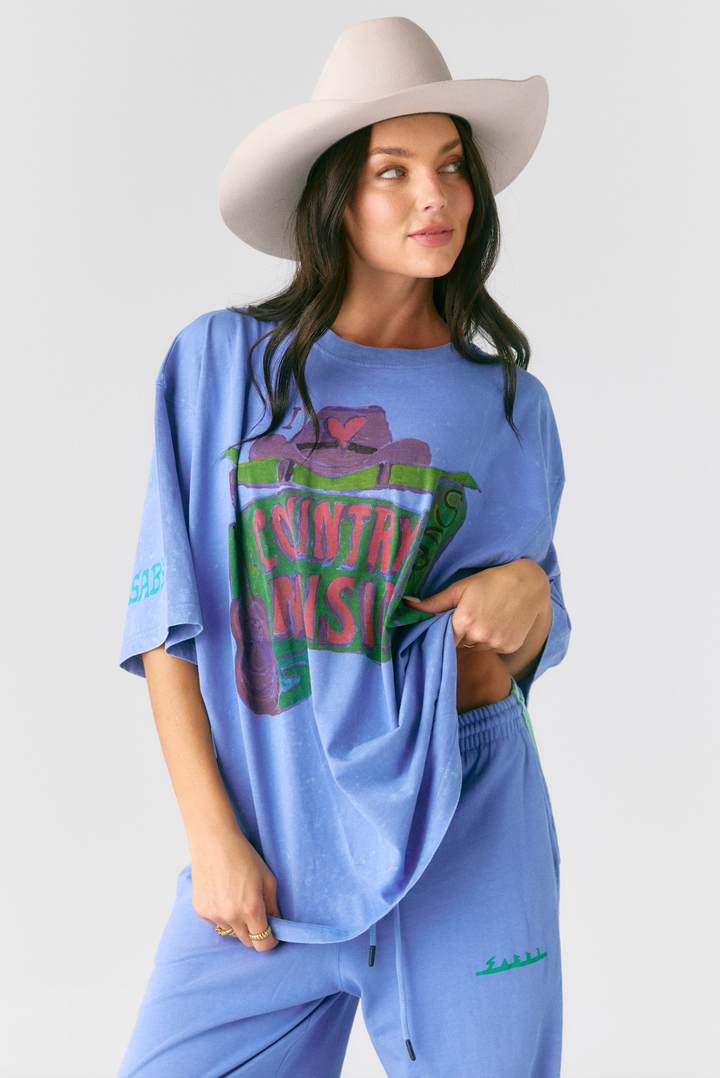 THE VERY OVERSIZED I LOVE COUNTRY MUSIC TEE - PERIWINKLE