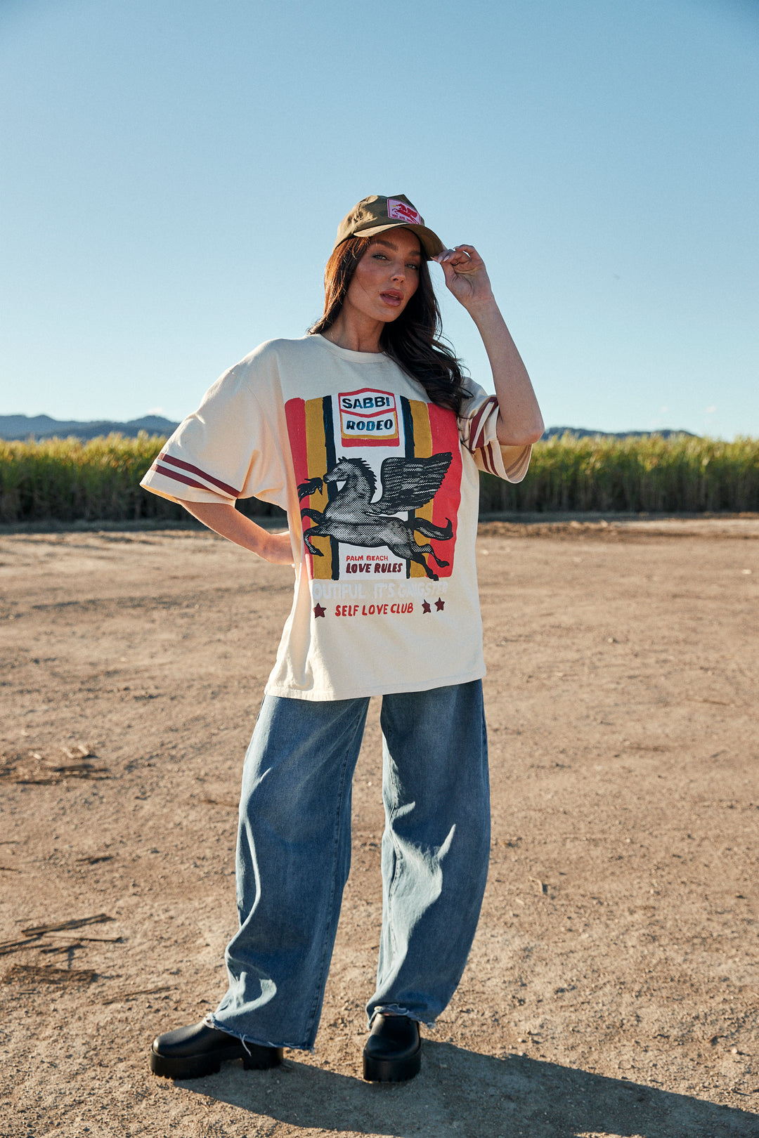 THE VERY OVERSIZED SABBI RODEO SELF LOVE CLUB TEE - BEIGE