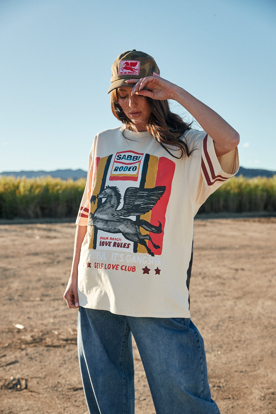 THE VERY OVERSIZED SABBI RODEO SELF LOVE CLUB TEE - BEIGE