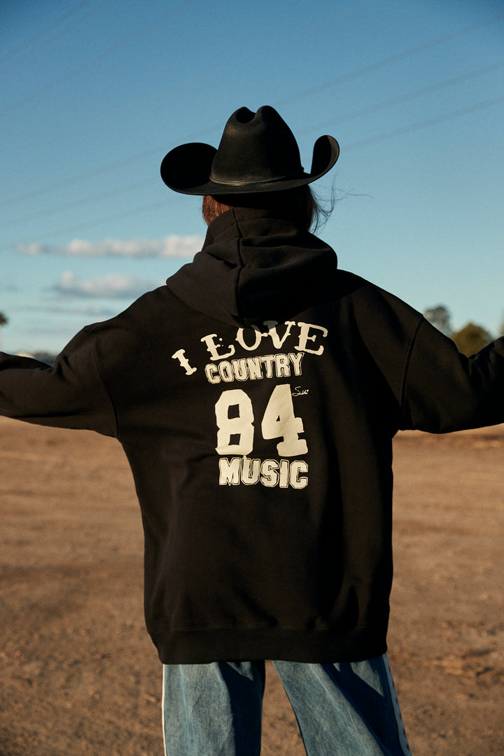 I LOVE COUNTRY MUSIC HOODIE - BLACK