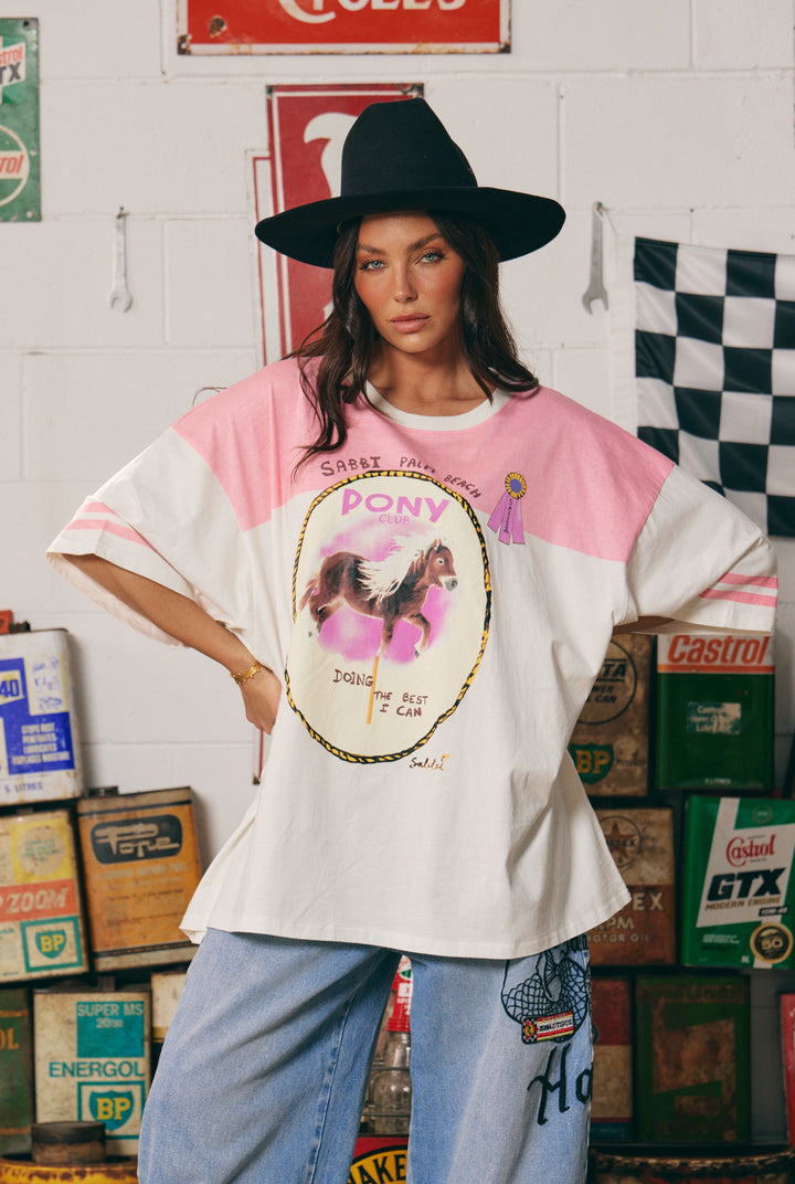 THE BOYFRIEND FIT PONY CLUB TEE - PINK