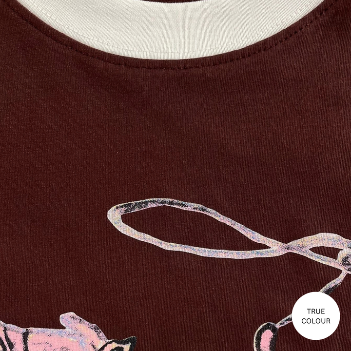 THE VERY OVERSIZED YEEHAW TEE- CHOCOLATE WITH WHITE TRIM