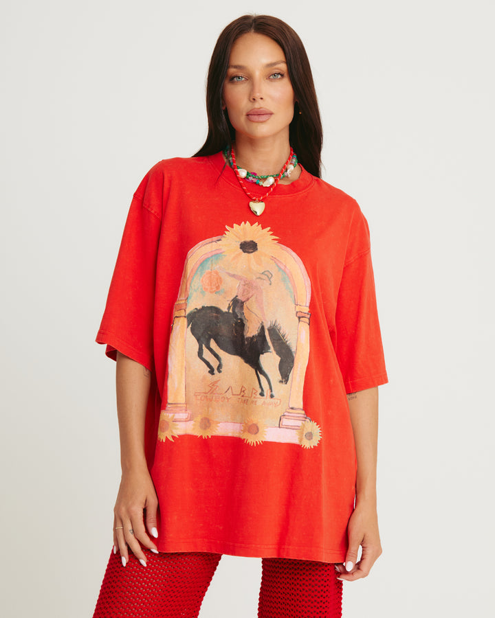 THE VERY OVERSIZED WILD FLOWER TEE - RED