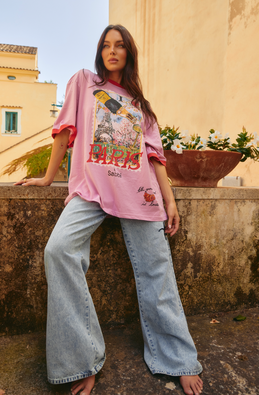 THE VERY OVERSIZED LOVE NOTES TEE - PARIS - PINK