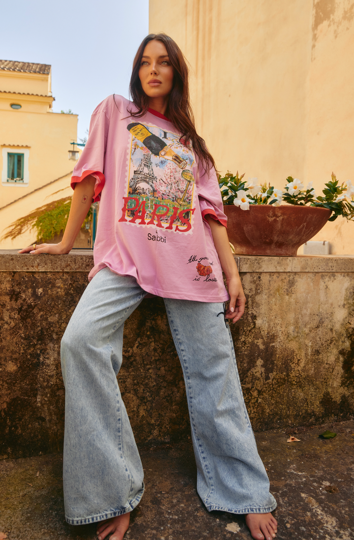 THE VERY OVERSIZED LOVE NOTES TEE - PARIS - PINK