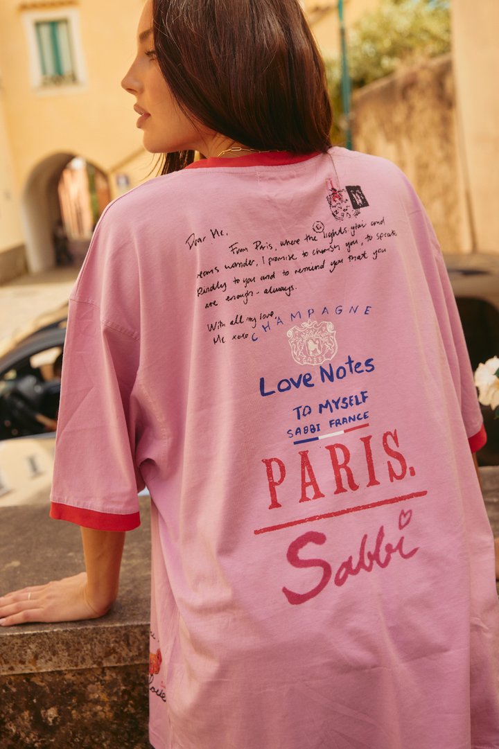 THE VERY OVERSIZED LOVE NOTES TEE - PARIS - PINK