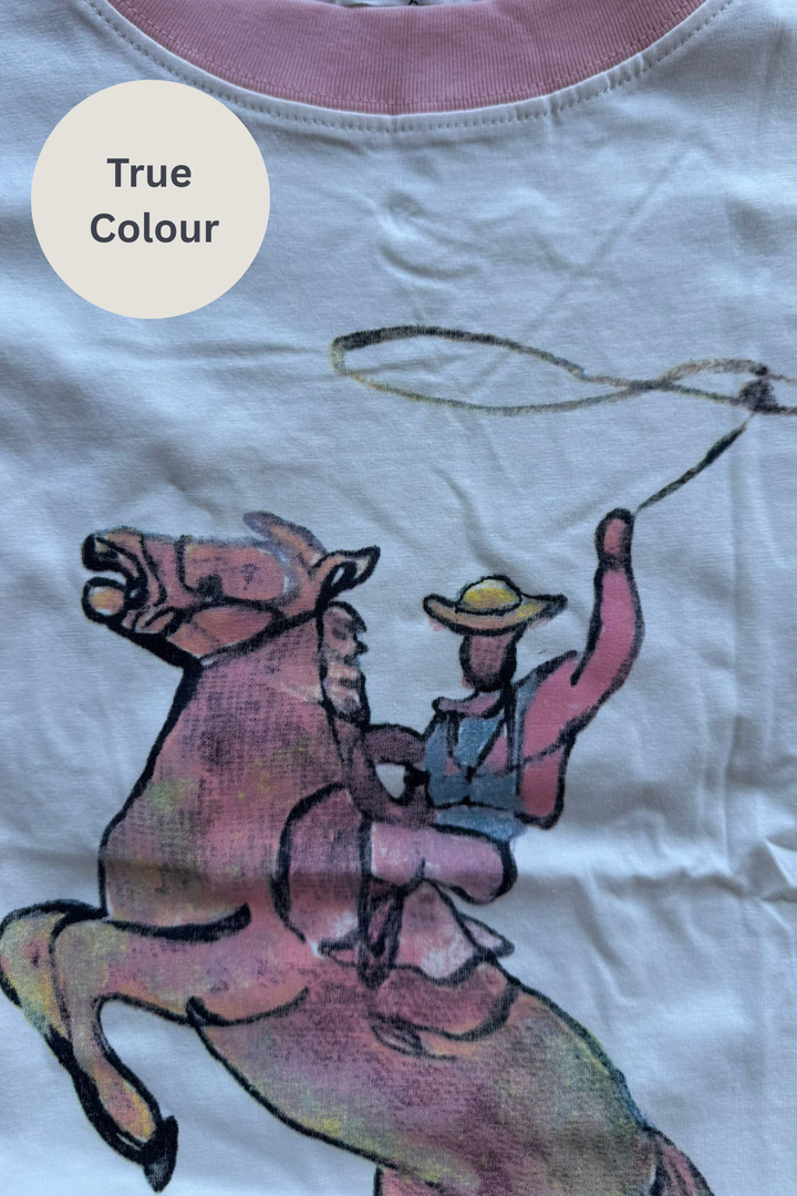 THE VERY OVERSIZED YEEHAW TEE - CREAM /PINK TRIM