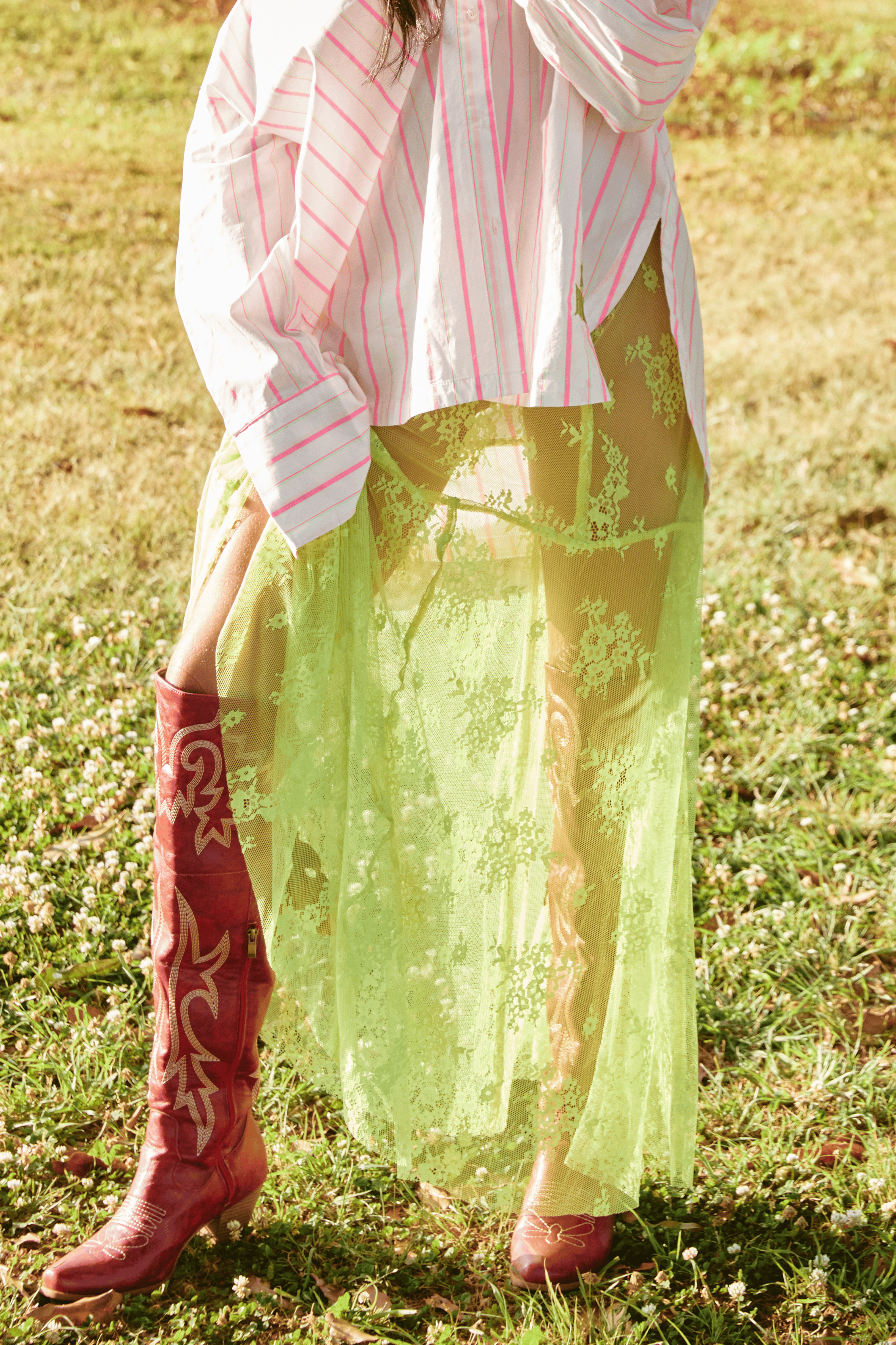 Sabbi | The Lace Maxi Skirt - Chartreuse – SABBI