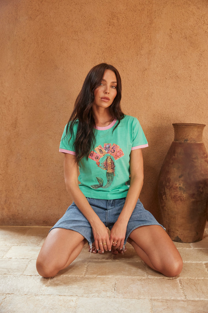 THE LUCKY MERMAID BABY DOLL FITTED TEE- GREEN