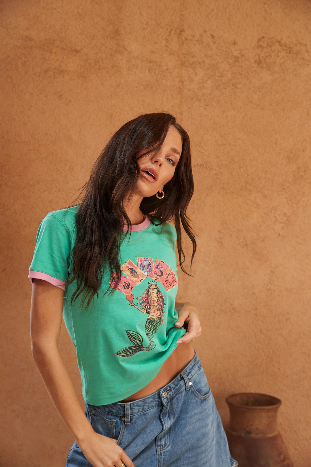 THE LUCKY MERMAID BABY DOLL FITTED TEE- GREEN
