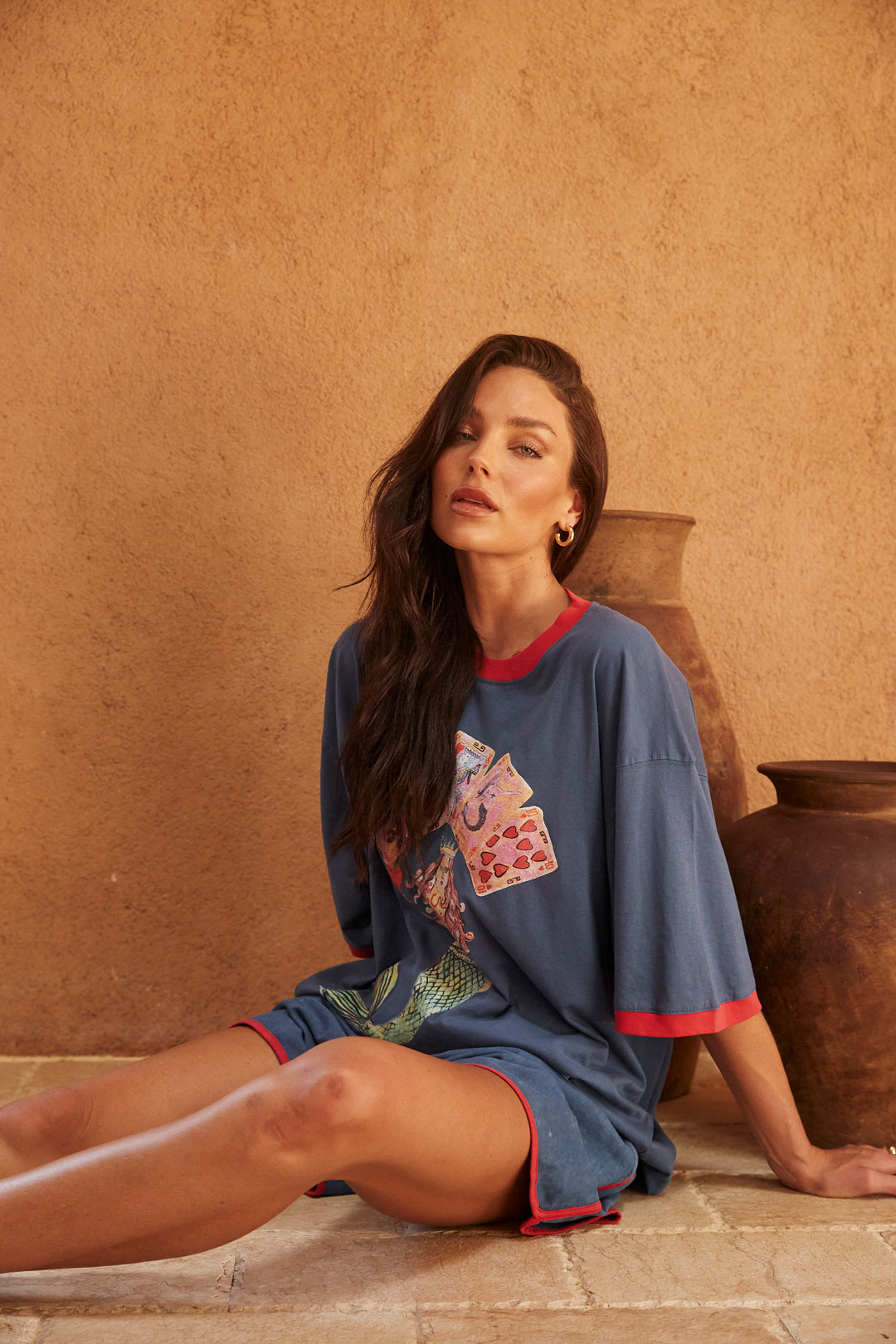 THE VERY OVERSIZED LUCKY MERMAID TEE - NAVY / RED