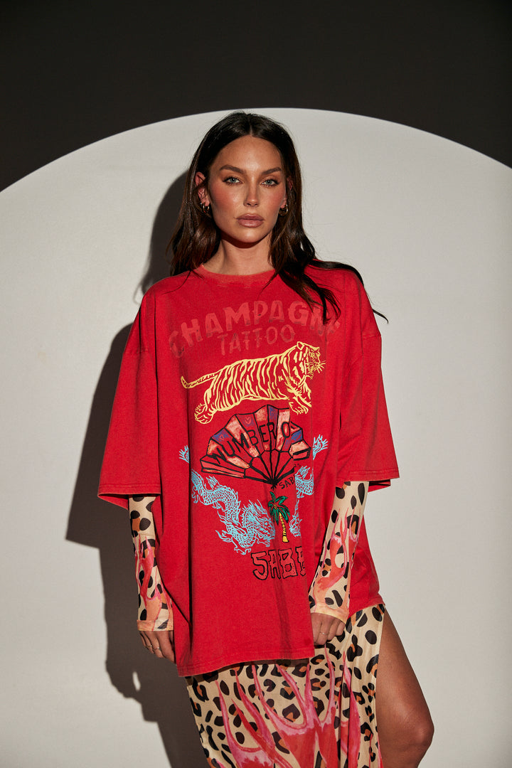 CHAMPANGE TATTOO TEE - RED