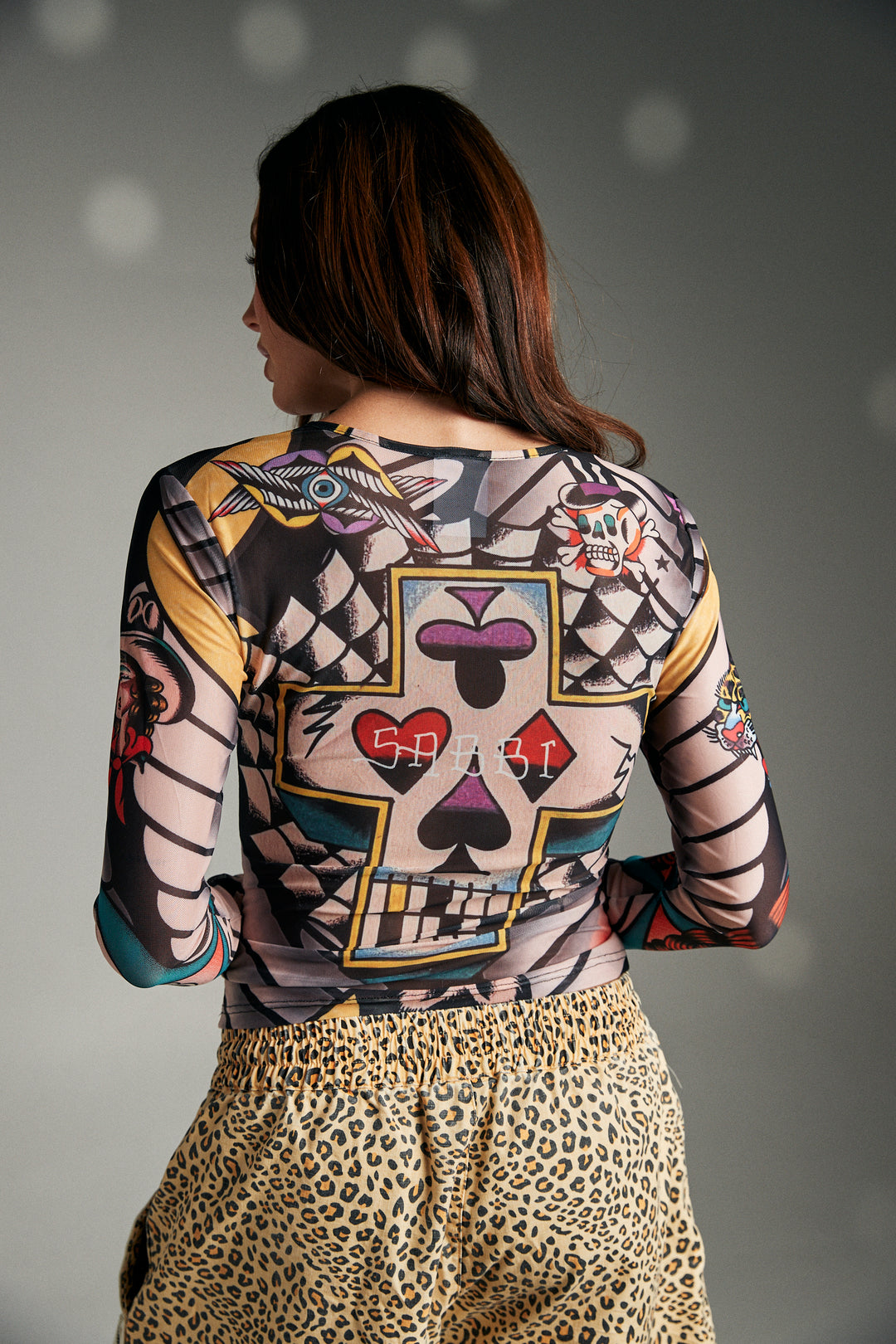 TATTOO MESH LONG SLEEVE TOP - MULTI