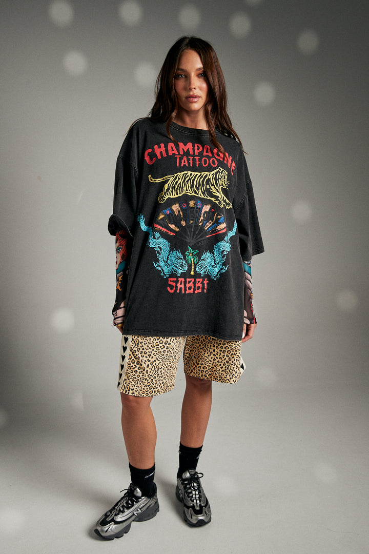CHAMPANGE TATTOO TEE - BLACK