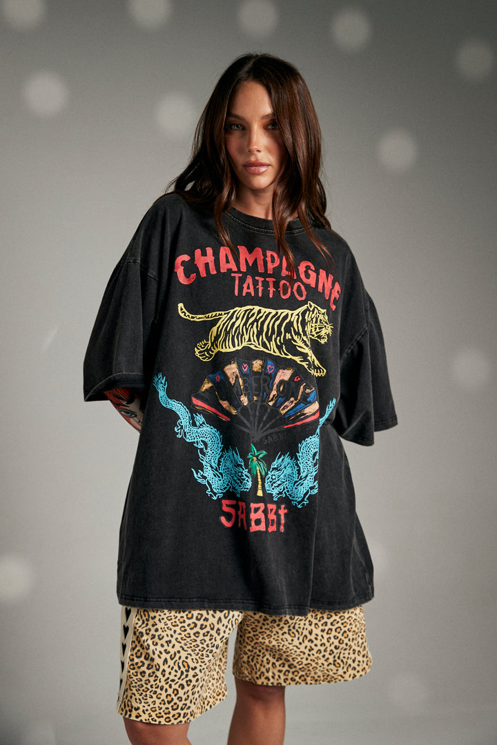 CHAMPANGE TATTOO TEE - BLACK
