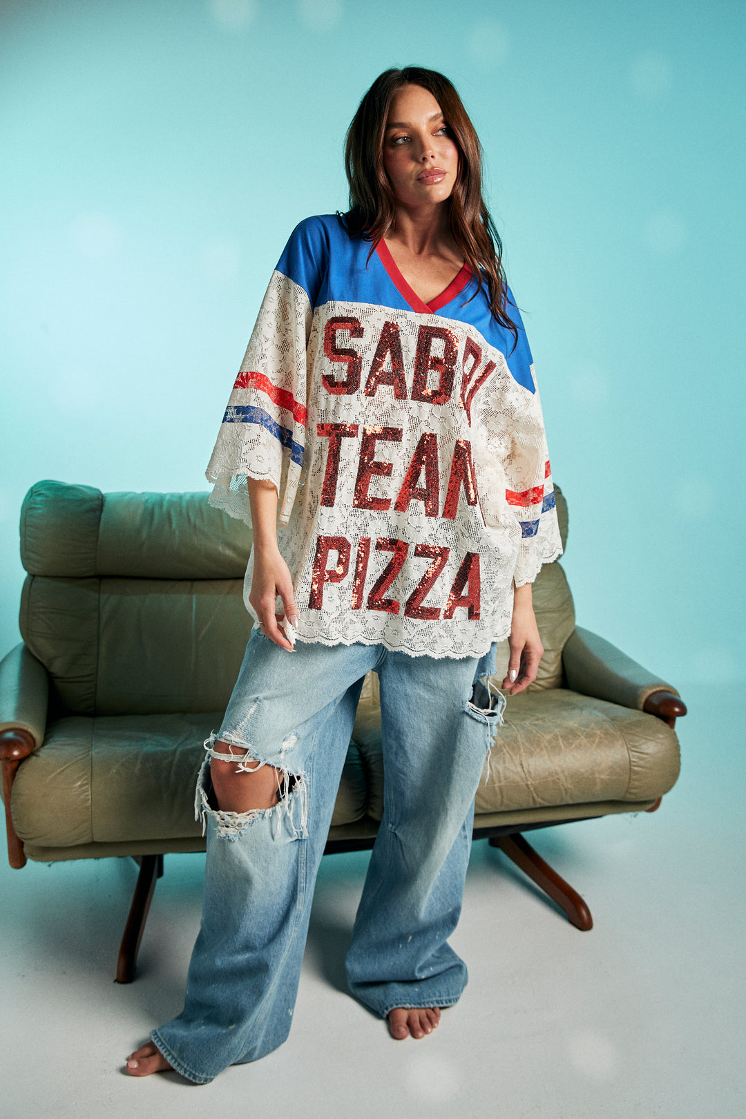 THE TEAM PIZZA LACE JERSEY - BLUE/WHITE