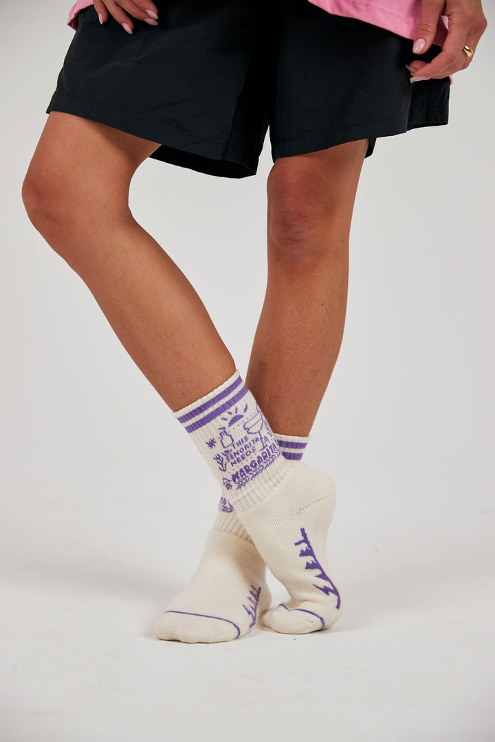 THE MARGIE SOCKS - CREAM & PURPLE