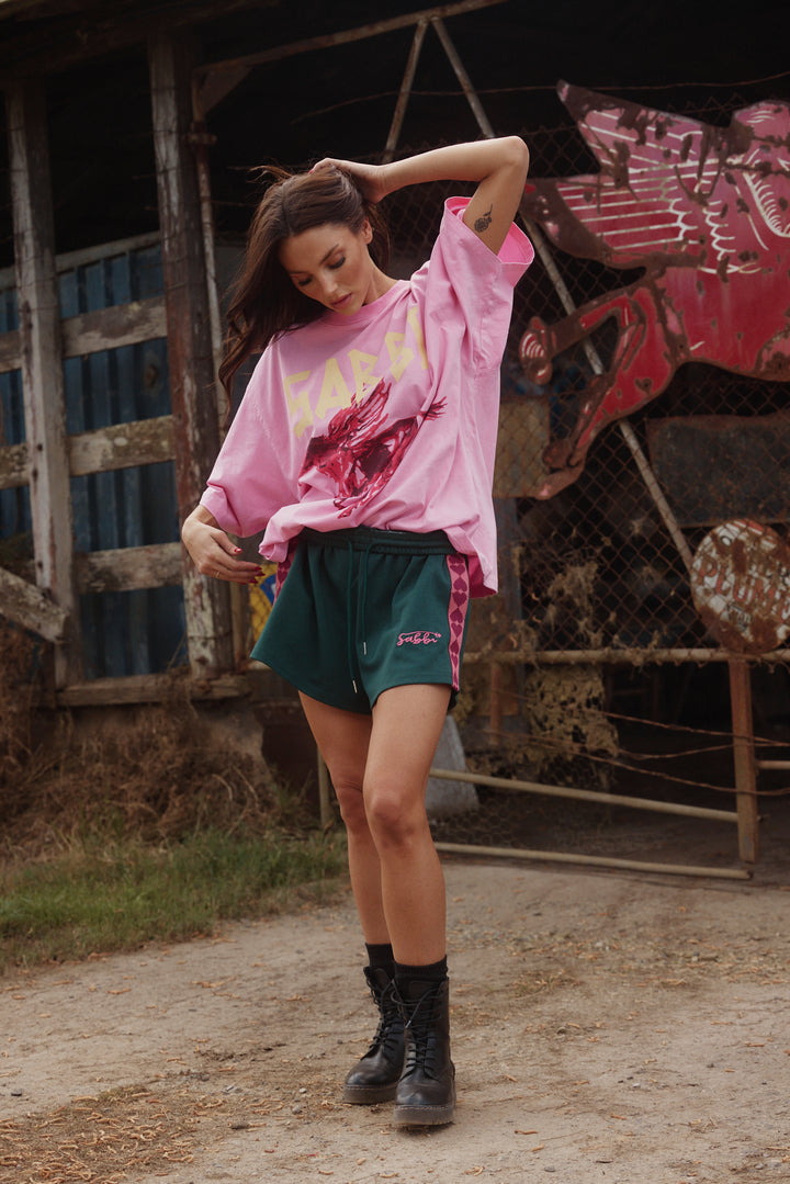 THE RAVING HEARTS MINI SHORTS - GREEN