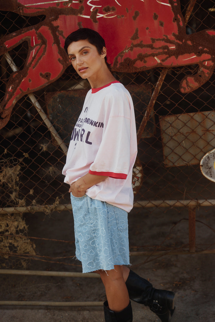 THE VERY OVERSIZED CHAMPAGNE COWGIRL TEE - PINK