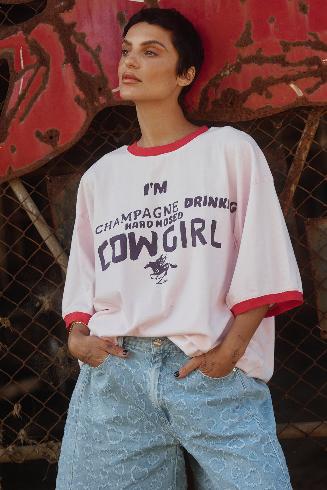 THE VERY OVERSIZED CHAMPAGNE COWGIRL TEE - PINK