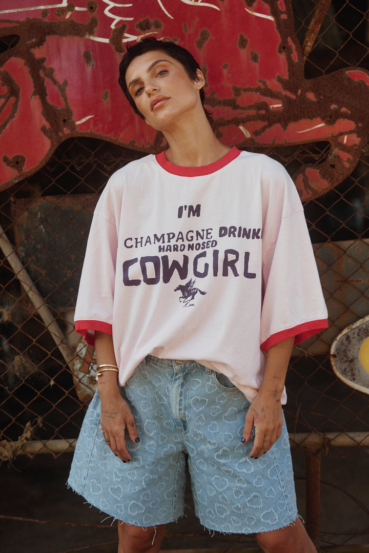 THE VERY OVERSIZED CHAMPAGNE COWGIRL TEE - PINK