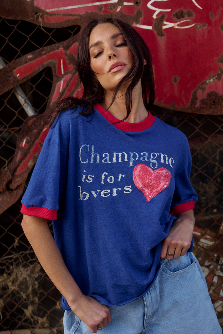 THE CHAMPAGNE IS FOR LOVERS TEE -ROYAL